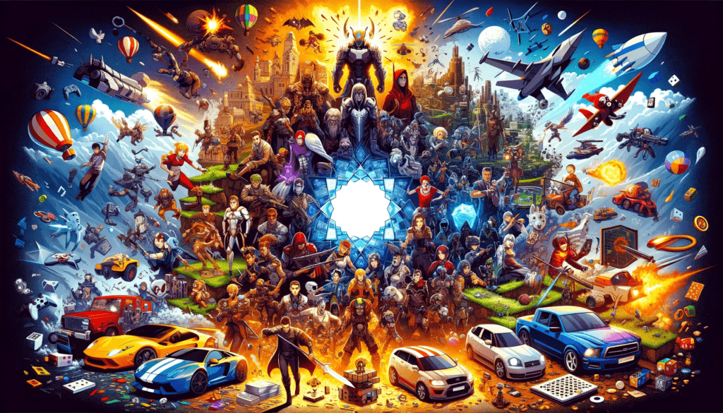 A collection of game boxes representing multiple genres